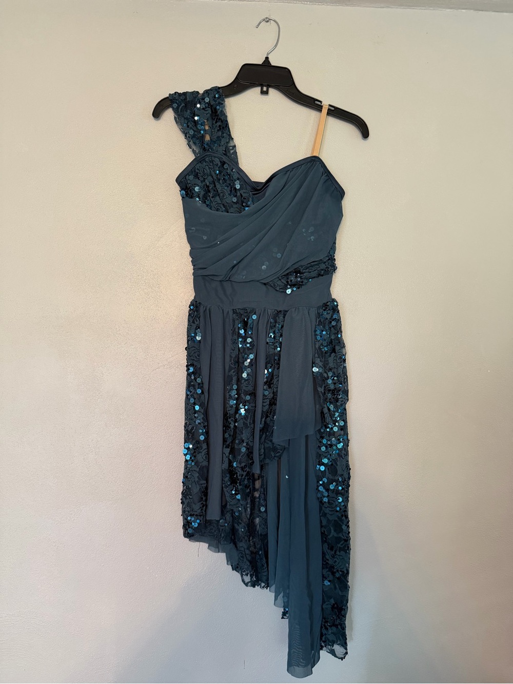 Weissman Teal One-Shoulder Asymmetrical Sequin Cocktail Dress
